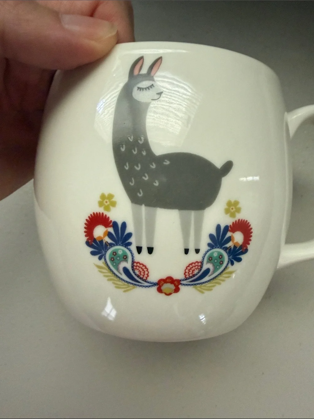 Opalhouse White Porcelain Mug with Gray Llama and Floral Motif - No Drama Llama